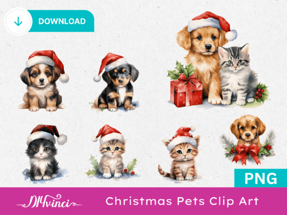 Download Cute Christmas Pets Clip Art - Pets Collection