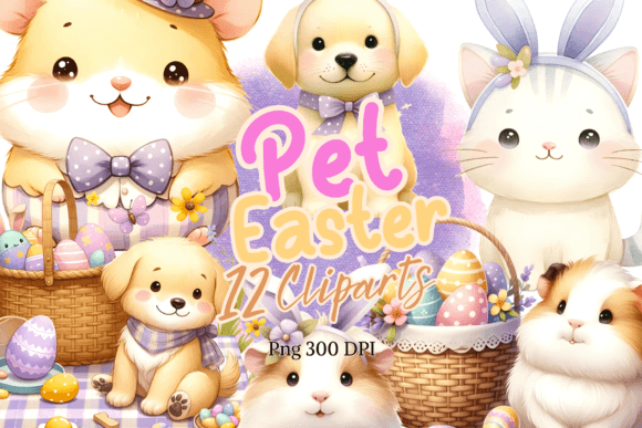 Download Cute Pets Easter Watercolor Clipart - Pets Collection