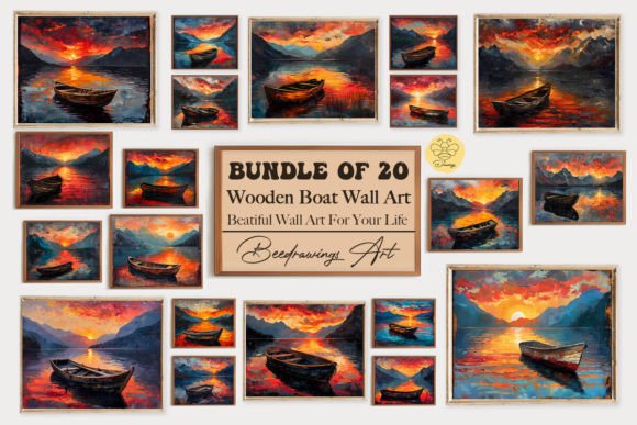 Download Oil Paint Wooden Boat Wall Art Bundle - Premium Resources