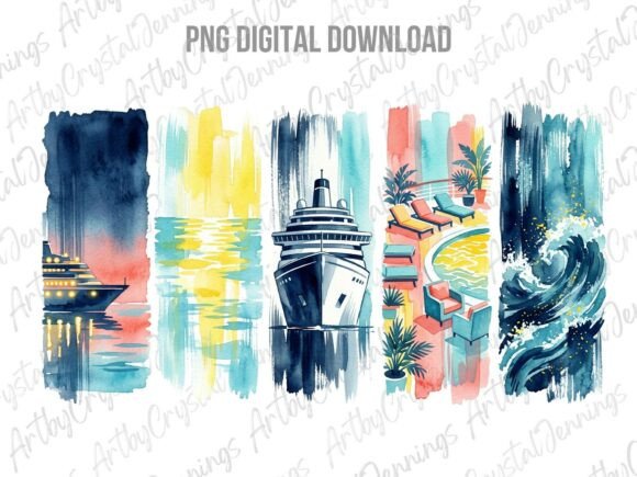Download Cruise Ship Watercolor Brushstroke PNG - Premium Bundle